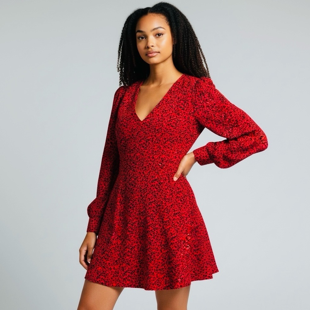 Alice + Olivia Red Animal Print Long Sleeve Dress size 6